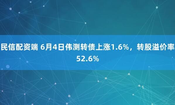 民信配資端 6月4日偉測(cè)轉(zhuǎn)債上漲1.6%，轉(zhuǎn)股溢價(jià)率52.6%